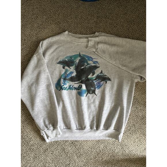 Vintage Lee Seaworld Fleece Sweatshirt Crewneck Dolphins Graphic Gray Size 2XL - Picture 1 of 6